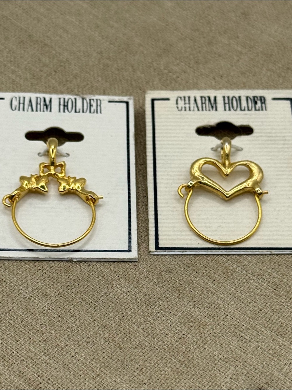 set of two vintage Gold Heart Charm Holder Ring